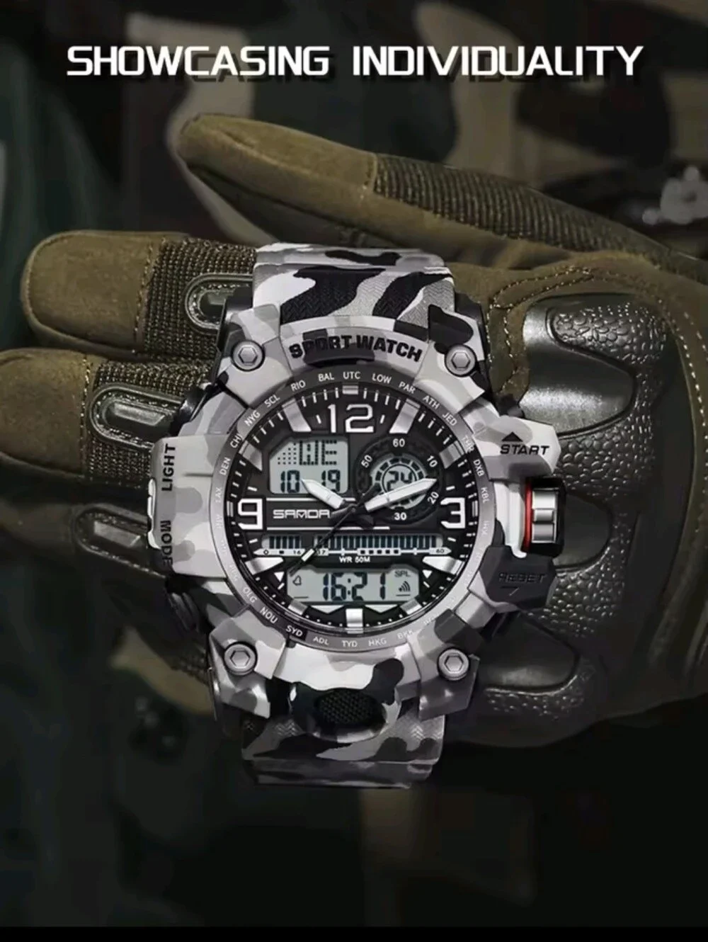 Men's Digital Camouflage Military Style Sports Watch. Waterproof 50M, Resin Case